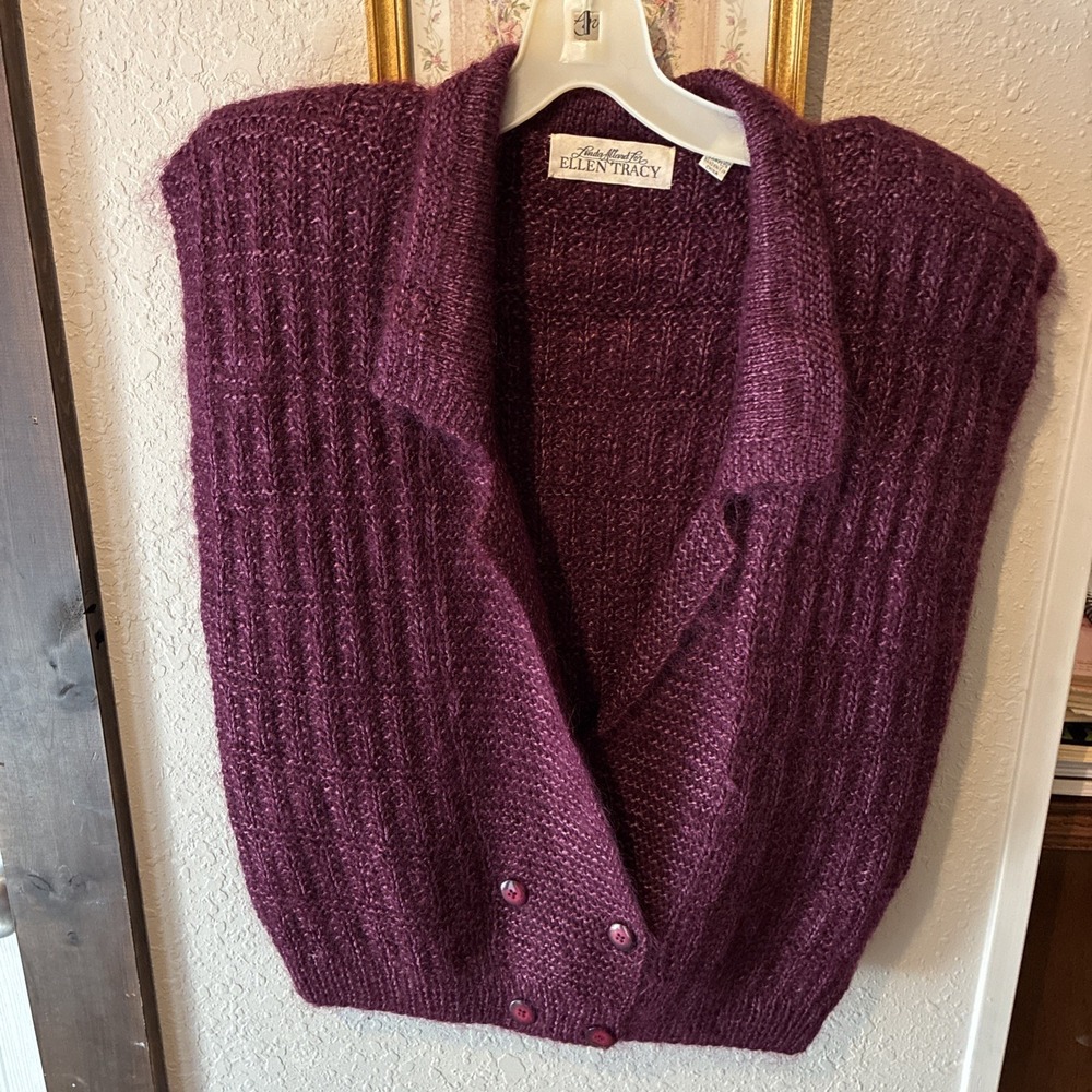 Vtg linda allard ellen tracy womens M purple sweater sleeveless rayon/mohair mix
